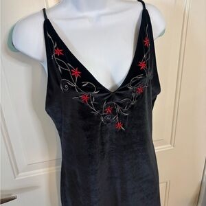 Vintage Victoria Secret Velvet Embroidered Slip Dress Goth Alternative Vampire